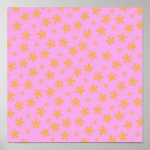 Poster Motif floral hippie orange rose prépa