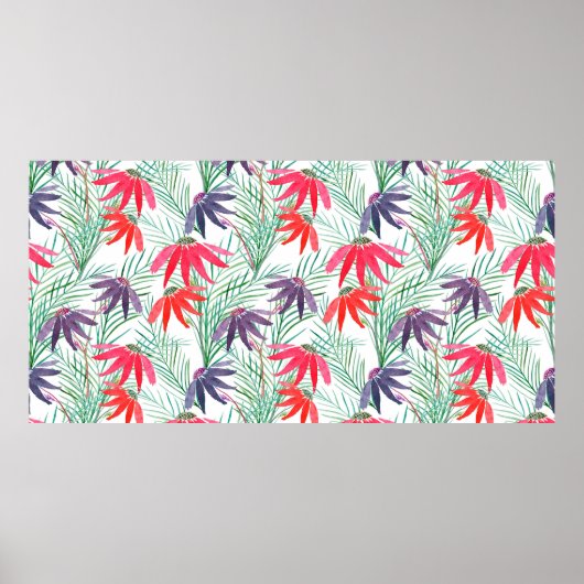 Poster Motif floral incomparable. Fleurs rouges, violette (Devant)