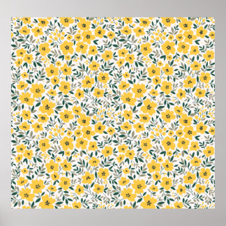 Poster Motif floral incomparable, Petites fleurs jaunes. 