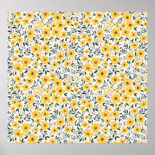 Poster Motif floral incomparable, Petites fleurs jaunes.  (Devant)