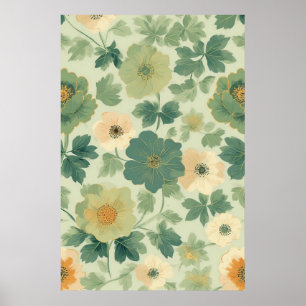 Poster Motif floral jaune et vert pastel doux