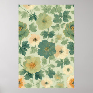 Poster Motif floral jaune et vert pastel doux