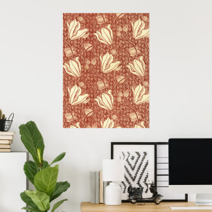 Poster Motif floral Red Lily de style William Morris