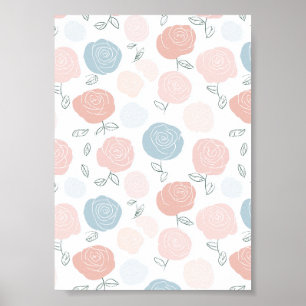Poster Motif floral rose blanc pastel minimaliste