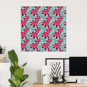 Poster Motif floral rose et bleu sans couture
