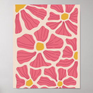 Poster Motif floral rose et jaune rétro