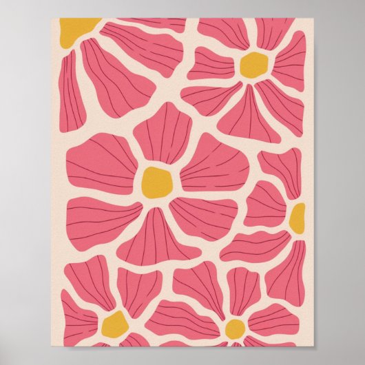 Poster Motif floral rose et jaune rétro (Devant)