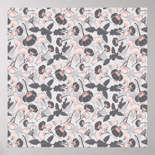 Poster Motif floral rose gris féminin (Devant)