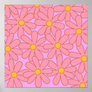 Poster Motif floral rose violet Preppy Hippie