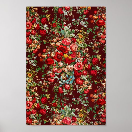 Poster Motif Floral rouge Élégant Vintage (Devant)