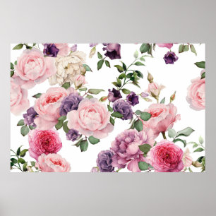 Poster Motif floral sans couture avec roses, aquarelle. p