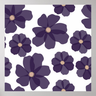 Poster Motif floral sans soudure avec cos violet dessiné 