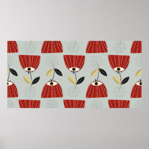 Poster Motif floral sans soudure avec fleurs rouges fanta