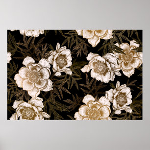 Poster Motif floral sans soudure. Jardin fleurs pivoines