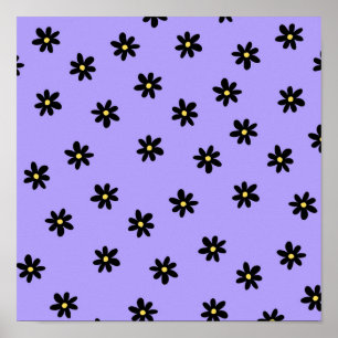 Poster Motif floral simple floral violet noir prépa