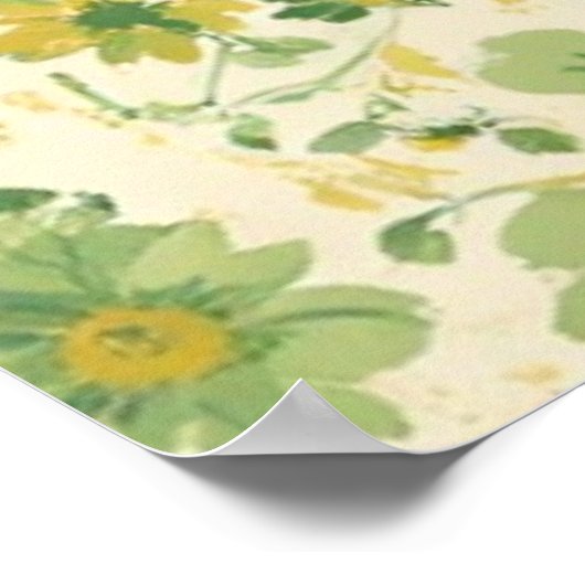 Poster Motif floral vert et jaune intemporel (Coin)