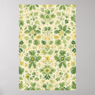 Poster Motif floral vert et jaune intemporel