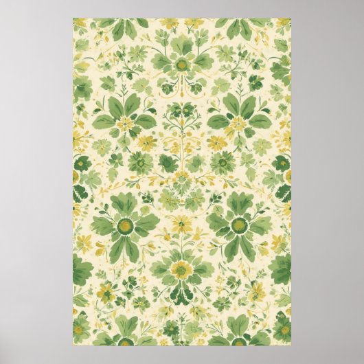 Poster Motif floral vert et jaune intemporel (Devant)