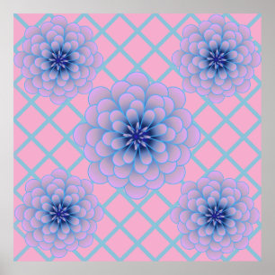 Poster Motif floral violet bleu pastel esthétique sans co