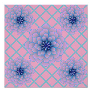 Poster Motif Floral Violet Bleu Pastel Esthétique Sans Co