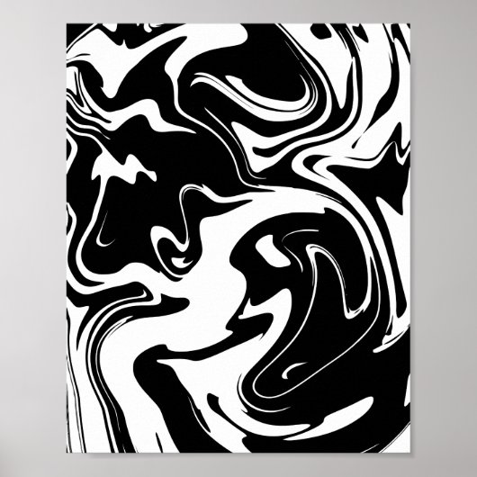 Poster Motif fluide abstrait noir et blanc (Devant)