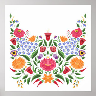 Poster Motif folklorique hongrois - fleur de broderie Kal