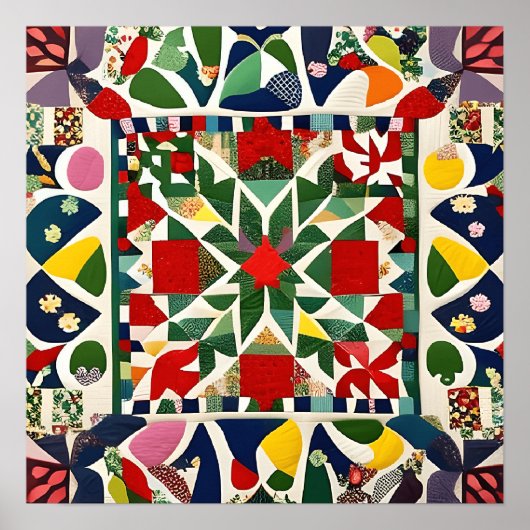 Poster Motif folklorique multicolore (Devant)