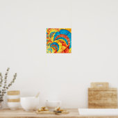 Poster Motif fractal bleu, jaune et orange (Cuisine)