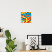 Poster Motif fractal bleu, jaune et orange (Bureau à domicile)