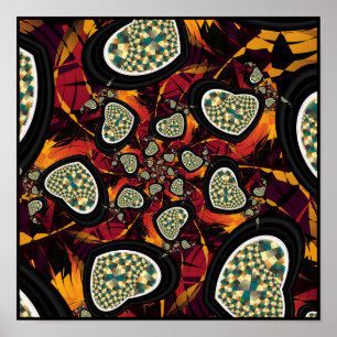Poster Motif fractal de cœurs
