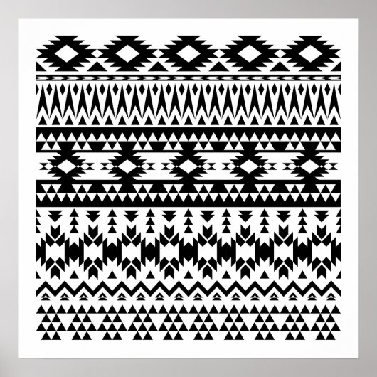 Poster Motif géométrique Aztec noir et blanc (Devant)