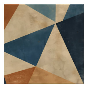 Poster Motif géométrique en bleus, beiges et rouille