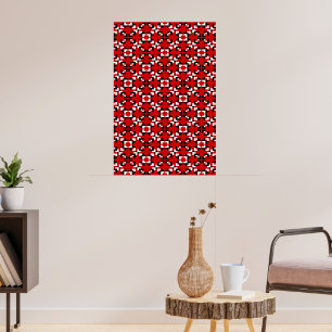 Poster Motif géométrique pixelisé rouge, noir et blanc