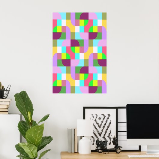 Poster Motif géométrique rétro coloré (Bureau à domicile)