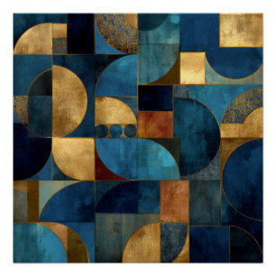 Poster Motif Géométrique Texturé Bleu & Or Luxueux