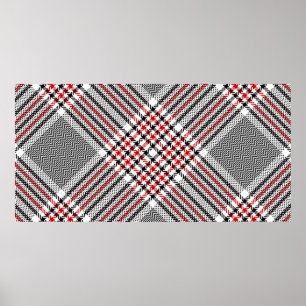 Poster Motif glen plaid. Gaze noire, rouge, blanche sans