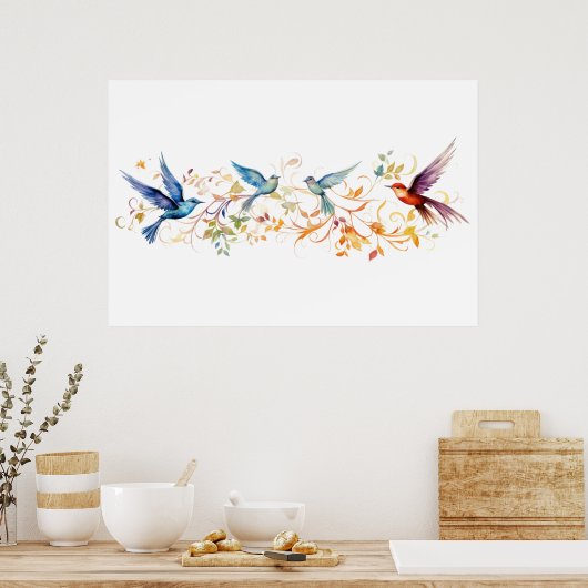 Poster Motif graphique volant oiseaux (Cuisine)