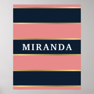Poster Motif Gras Rose Bleu Gold