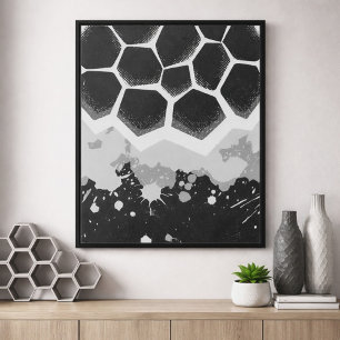 Poster Motif hexagonal avec éclaboussures de peinture gri