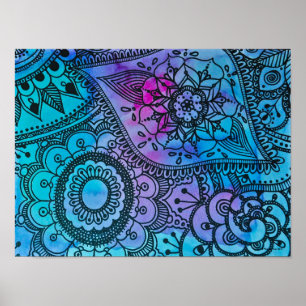 Poster Motif Hippie Bleu Par Megaflora