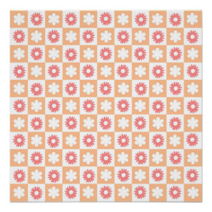 Poster Motif Hippie Flower Checkerboard