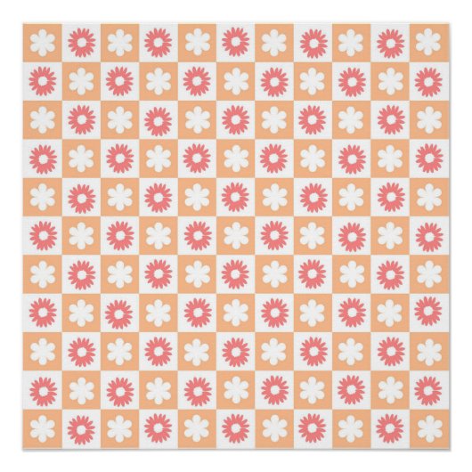 Poster Motif Hippie Flower Checkerboard (Devant)