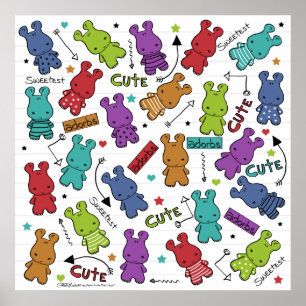 Poster Motif hippo de dessin coloré