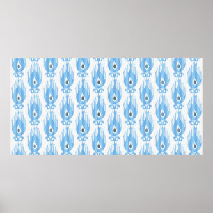 Poster Motif Ikat en bleu et blanc