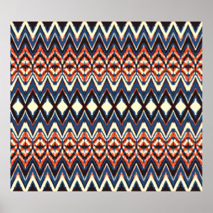 Poster Motif Ikat sans soudure. teinture à cravate avec i