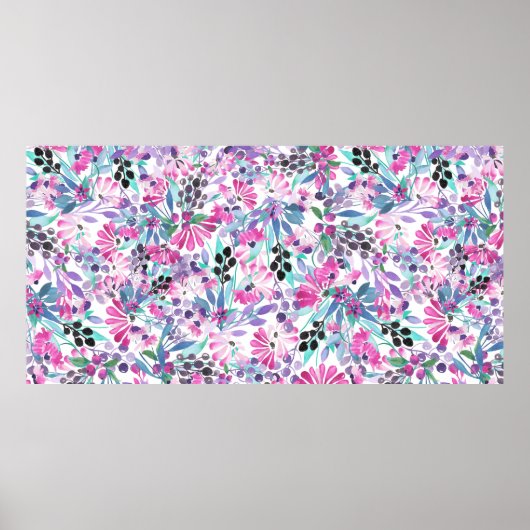 Poster Motif incomparable de fleurs et de baies violettes (Devant)