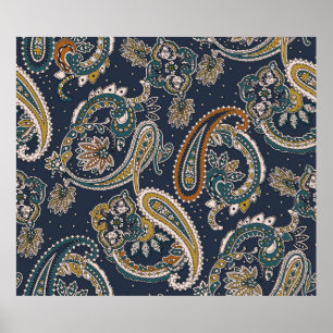Poster Motif indien traditionnel Paisley sur fond de terr