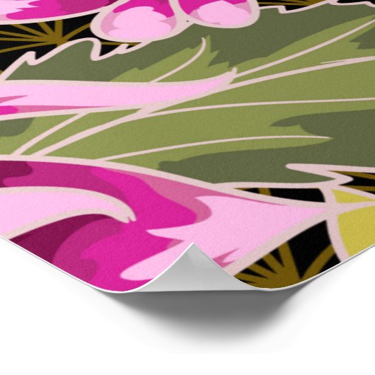 Poster Motif japonais avec fleurs et grues blanches (Coin)