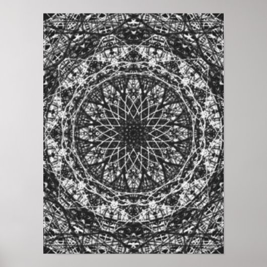 Poster motif kaléidoscope noir blanc (Devant)