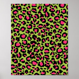 Poster Motif léopard en framboise sur fond vert citron